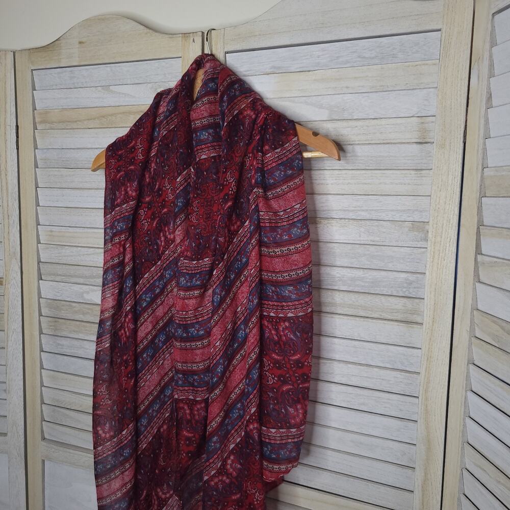 💛3/$15 Red Blue Large Scarf Pashmina Wrap Sheer Light Shawl Patterned 40x72